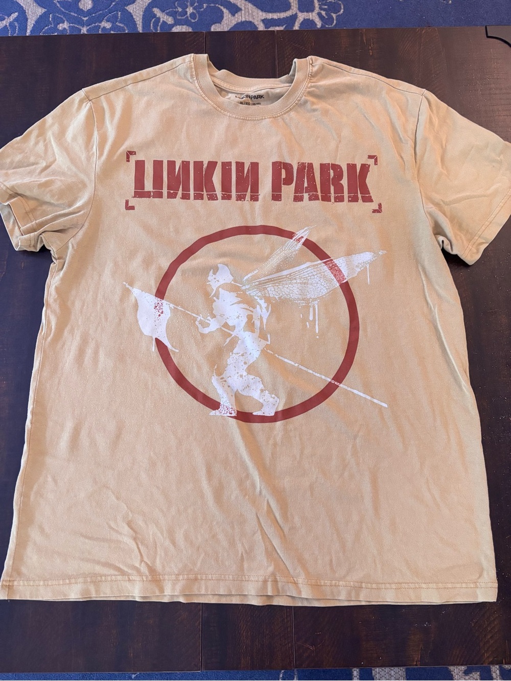 Linkin Park Short Sleeve Beige, Red, and White Graphic Band Tee